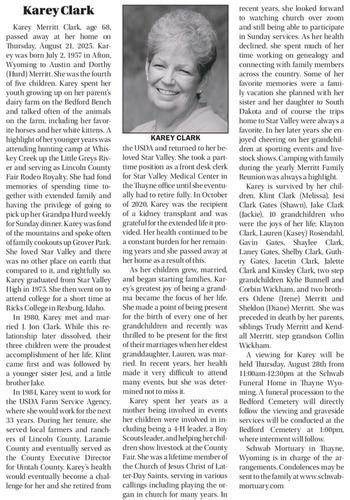 Clark, Karey Merritt d 21 Aug 2025