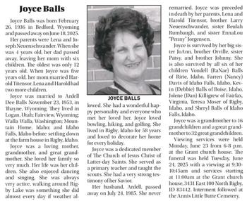 Balls, Joyce d 18 Jun 2025