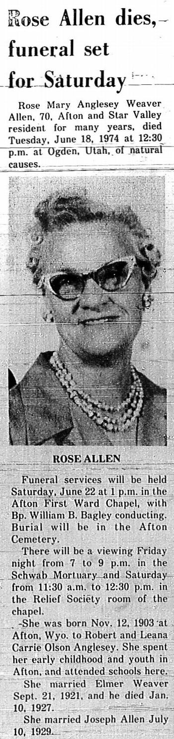Allen, Rose Mary Anglesey Weaver ( 18 June 1974 ) (1)