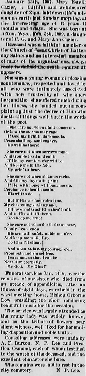 Cazier, Mary Estella (i 18 Jan 1907)