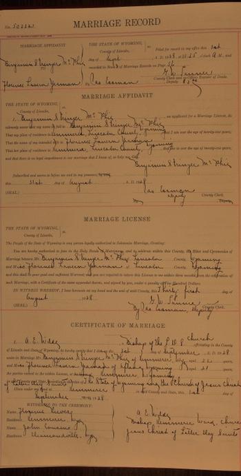 McPhie, Benjamin Stringer (Florence Lavern Yeaman) (1 Sep 1928)