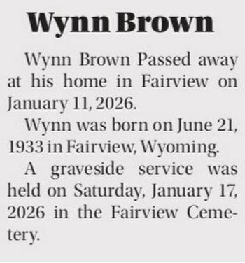 Brown, Wynn d. 11 Jan 2026
