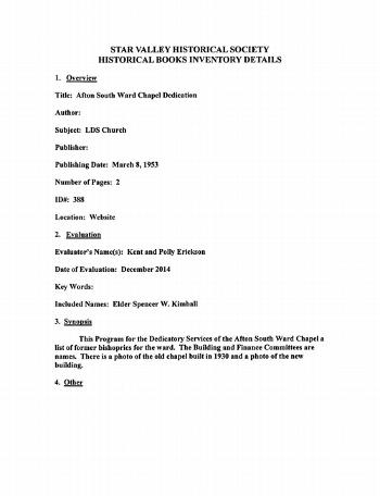 Afton South Ward Chapel Dedication