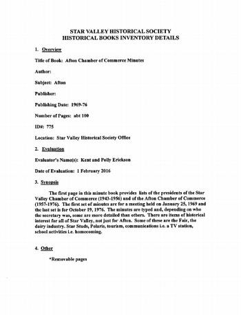 Afton Chamber of Commerce Minutes