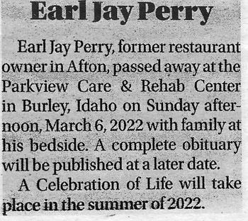 Death Notice PERRY Earl Jay 6Mar2022