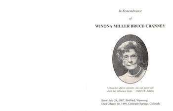 Funeral Programs, Cranney, Winona Miller Bruce, 1998