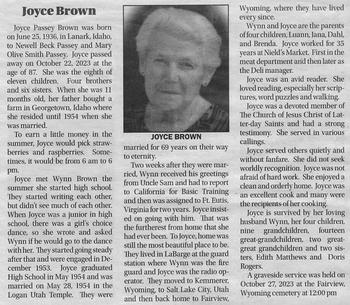 Brown, Joyce d.22 Oct 2023