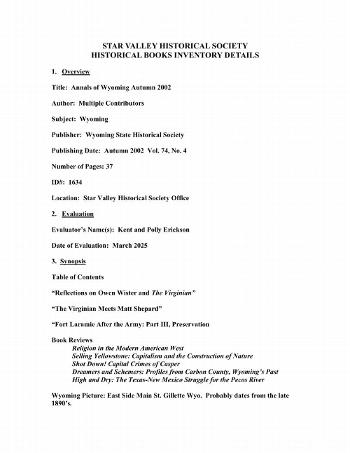 Annals of Wyoming Autumn 2002