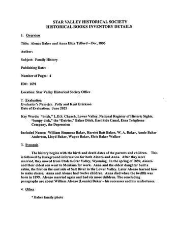 Alonzo Baker and Anna Eliza Telford – Dec, 1886