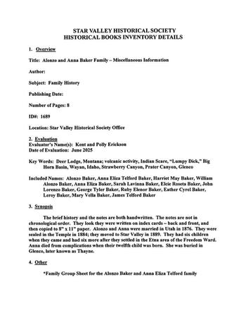 Alonzo and Anna Baker Family – Miscellaneous Information