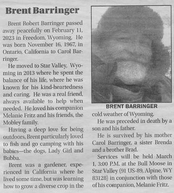 Barringer, Brent Robert d. 11 Feb 2023