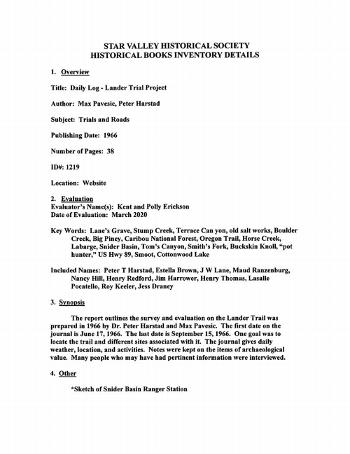 Daily Log-Lander Trail Project