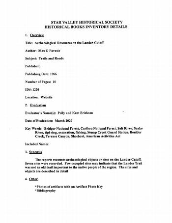 Archaeological Resources on the Lander-Cutoff